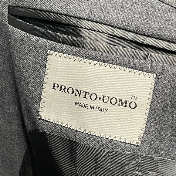Pronto Uomo Mens Gray Wool Suit Jacket 48L Made In Italy Super 100s Angelico - Picture 4 of 8